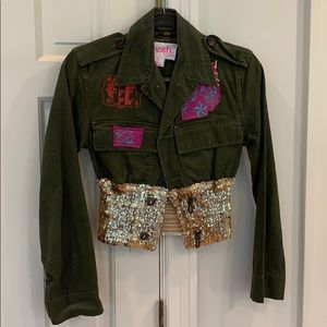 Fresh Cropped Military Jacket with Sequins Small